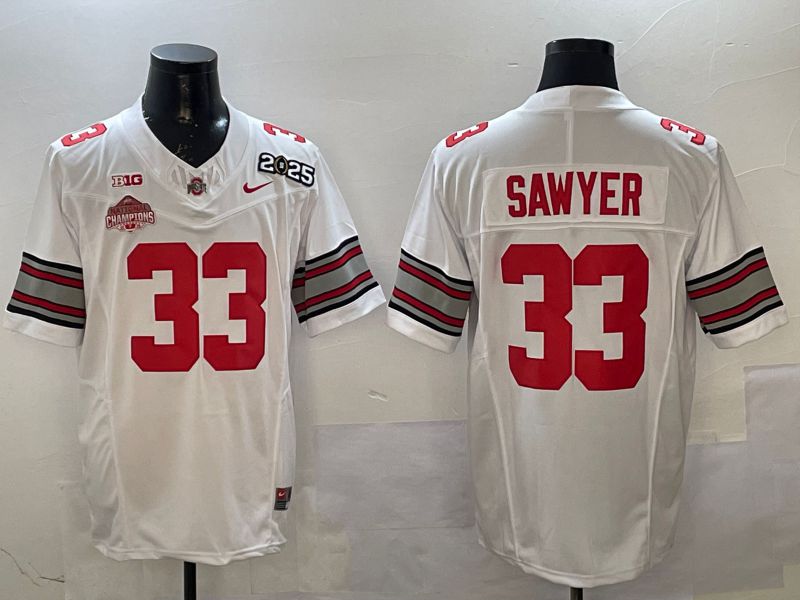Men Ohio State Buckeyes 33 Sawyer White Three generations Nike 2025 NCAA Jersey